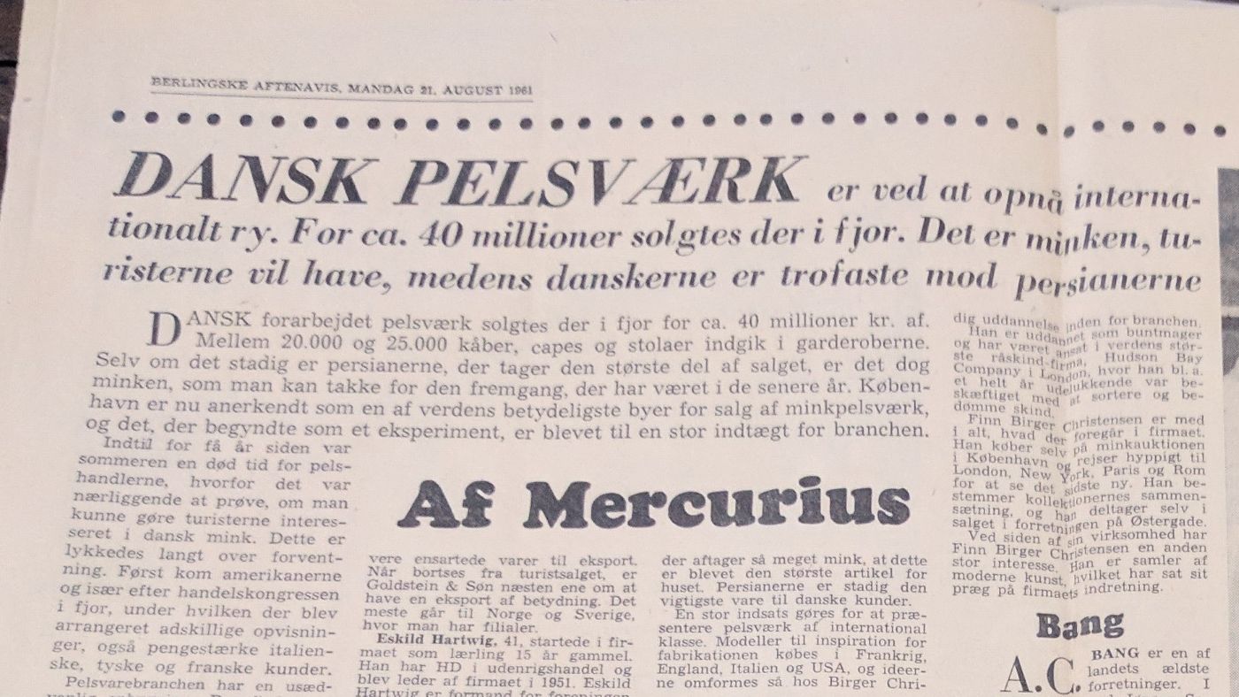 Dansk pelsværk er ved at opnå internationalt ry 1961